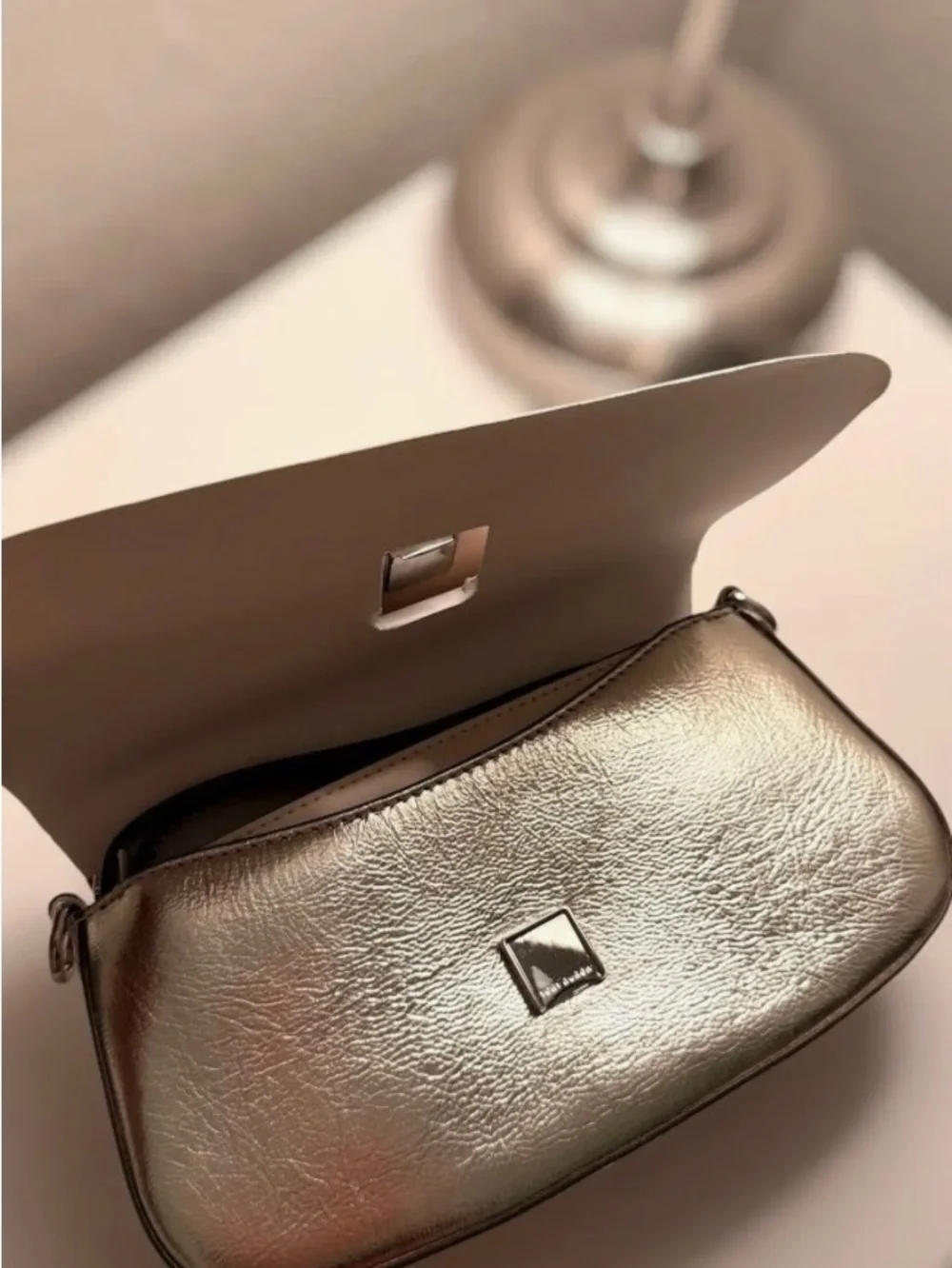 Tory Burch Metallic Gold Leather Clutch with Logo Hardware